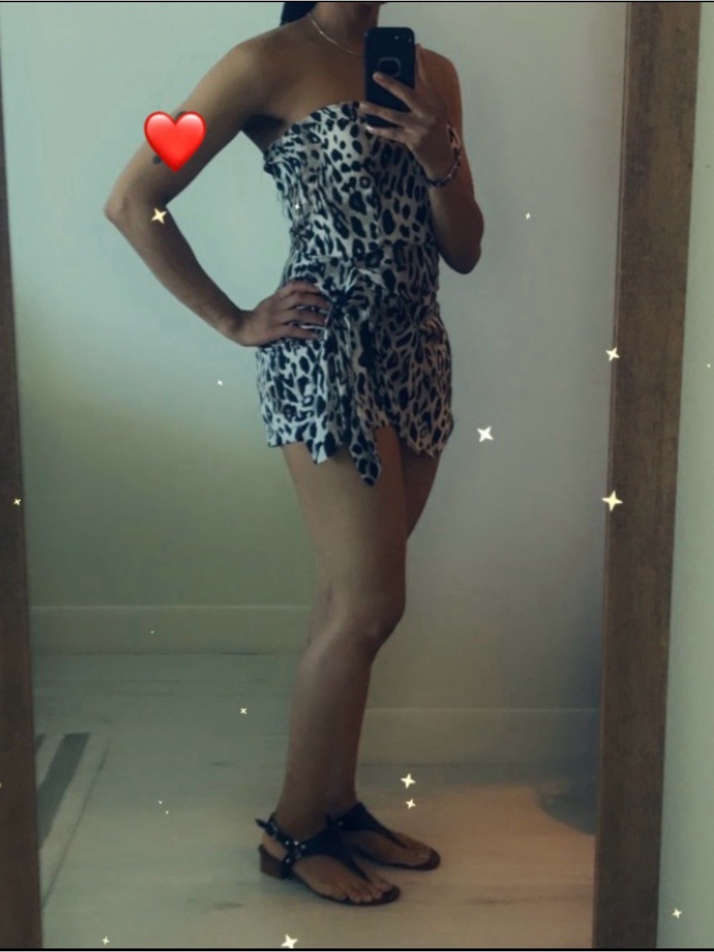 blanc noir Strapless Leopard Print Romper in Black, Tan, Cream